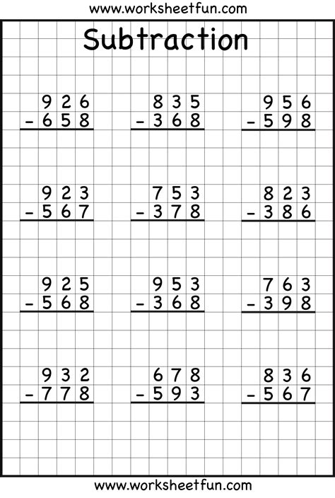 Subtraction – 3 Digit / FREE Printable Worksheets – Worksheetfun.
